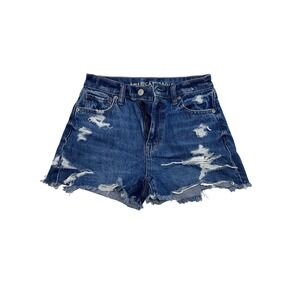 American‎ Eagle Mom Short Distressed Denim High Rise Jean Shorts Women - SIZE 0